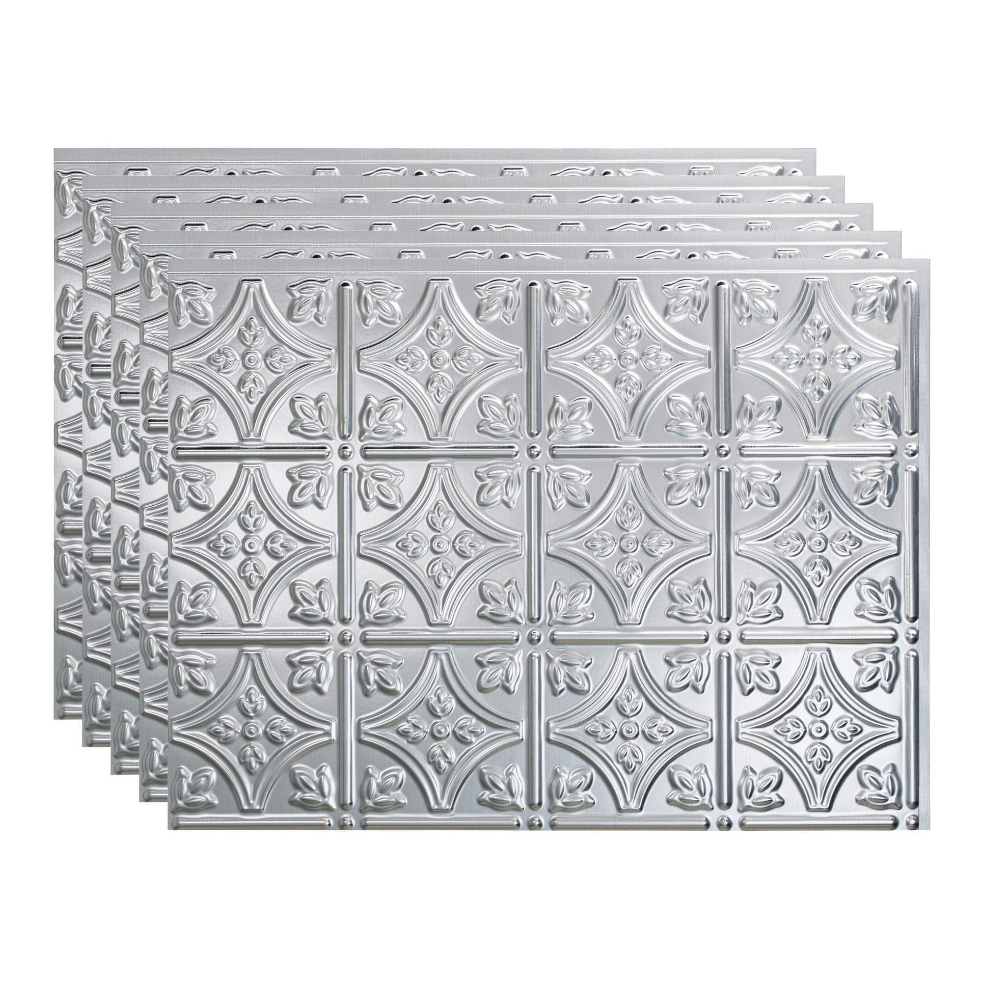FASÃ„DE Traditional Style/Pattern 1 Decorative Vinyl 18in x 24in Backsplash Panel in Brushed Aluminum (5 Pack)
