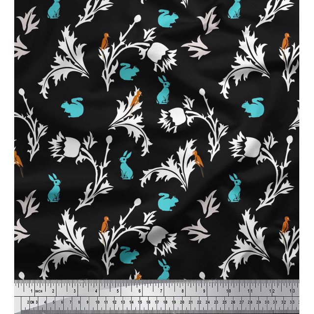 Soimoi Cotton Cambric Fabric Leaves,Floral & Rabbit Animal Print Sewing Fabric Yard 42 Inch Wide