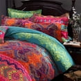 thumbnail image 2 of Jolusere Ensemble de Housse de Couette Boho Très Grand, 3 Pcs Rétro Bohemian Mandala Rayé Ensemble de Housse de Couette pour Adultes Toutes Saisons, Rouge Coloré, 2 of 10