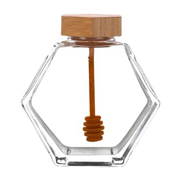 Hexagonal Glass Bottle With Wooden Packaging Bottle Small Container Storage Jar For Home Kitchen glass jar bottle