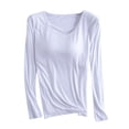thumbnail image 2 of RKSTN Pyjama pour Femmes Mode Couleur Unie Col Ras du Cou Léger avec Soutien-Gorge Rembourré Intégré Manches Longues Tenue de Nuit Confortable Automne Mode Hiver Décontracté une Pièce Haut de Nuit, 2 of 3