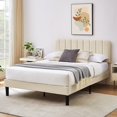 thumbnail image 2 of VECELO Queen Size Bed Frame with Upholstered Adjustable Headboard, Wooden Slats Support/No Box Spring Needed, Beige, 2 of 6