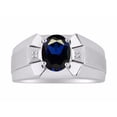 thumbnail image 1 of RYLOS Men's Rings Sterling Silver Rings Classic Designer  9X7MM Oval Gemstone &  Diamond Ring Sapphire September Birthstone Ring Size 11, 1 of 7