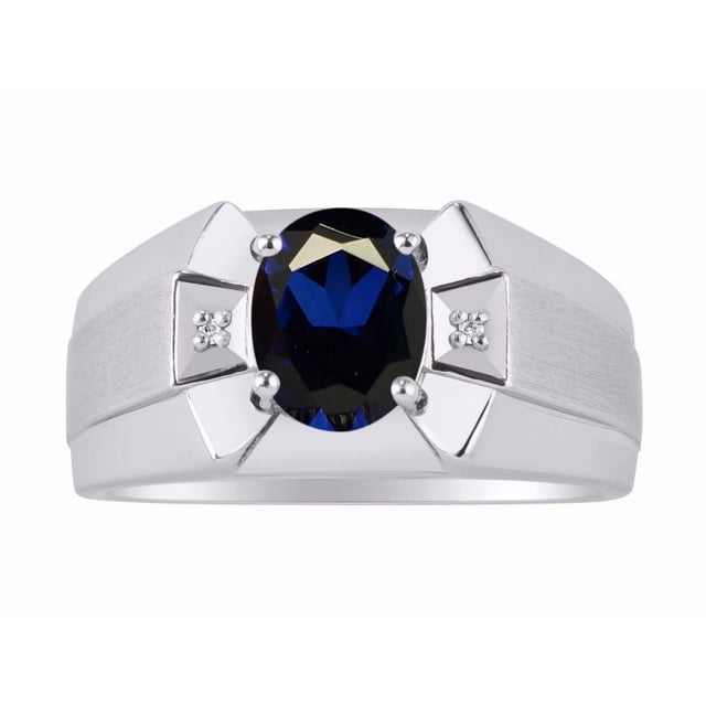 RYLOS Men's Rings Sterling Silver Rings Classic Designer 9X7MM Oval Gemstone & Diamond Ring Sapphire September Birthstone Ring Size 11