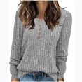 thumbnail image 2 of Besolor 2024 Chandails de Mode pour Femmes à Manches Longues Col Ras du Cou Décontractés Amples en Tricot Côtelé Chandails à Enfiler Hauts Gris, 2 of 7