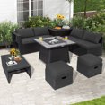 thumbnail image 3 of Patiojoy Canapé Sectionnel d'Extérieur en Rotin PE Tressé 9 Pcs avec Table de Foyer au Gaz de 35 Pouces, Ensemble de Conversation de Patio Gain de Place avec Coffre de Rangement Gris, 3 of 10