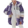 thumbnail image 1 of FAIWAD Women's Full Zip Fuzzy Fleece Hooded Coat Color Block Drawstring Fall Winter Warm Coat with Pockets, 1 of 6