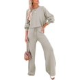 thumbnail image 1 of ORUYROP Ensemble de Pull 2 Pcs pour Femmes Haut Court à Manches Longues et Pantalon Large, 1 of 7
