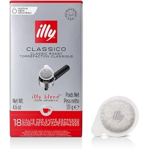 Pack of 4 - Illy Classico E.S.E. Pods , Medium Roast, Classic Roast with Notes of Chocolate & Caramel, 100% Arabica Coffee, All-Natural, No Preservatives, 18 Count each