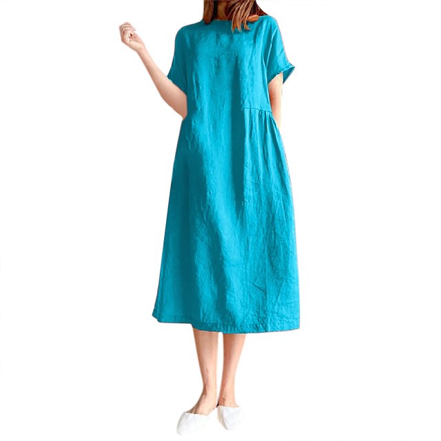 2025 Robes Décontractées Courtes à Col Rond pour Dames Longueur Genou pour Femmes Manches Couleur Unie Ample Grande Taille Robe Nuisette Ajustée Mi-Longue