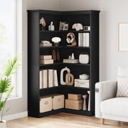 L Shaped Corner Bookshelf 5 Tier Large Wood Display Bookshelf 90° Corner Standing Bookcase