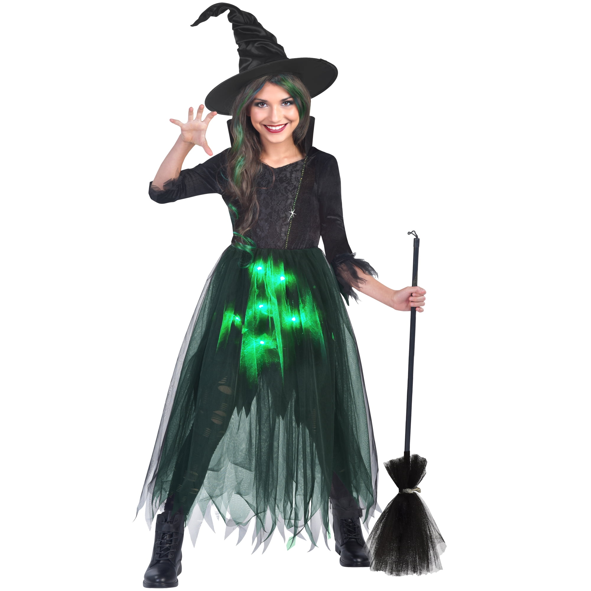 Costume d'Halloween pour fille : Sorcière Maléfique lumineuse, taille Petit (enfant)