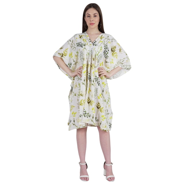 Moomaya Caftan Court pour Femmes, Robe de Nuit de Couverture, Robe Caftan, Manches Kimono, Tenue de Plage