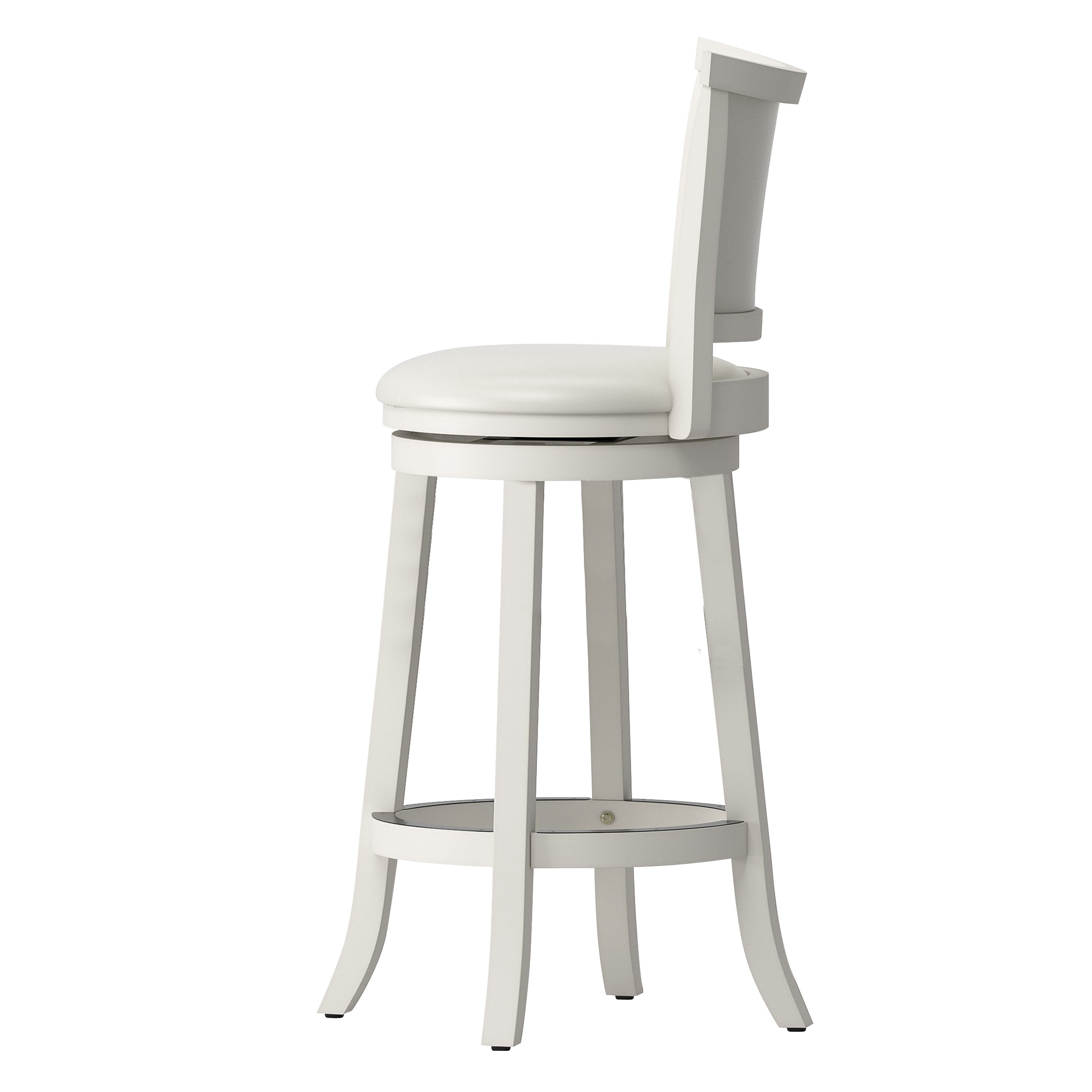 Tabourets de bar pivotants d'intérieur CorLiving Wesley en bois massif, hauteur bar, avec assises et dossiers rembourrés en similicuir, blanc (lot de 2)