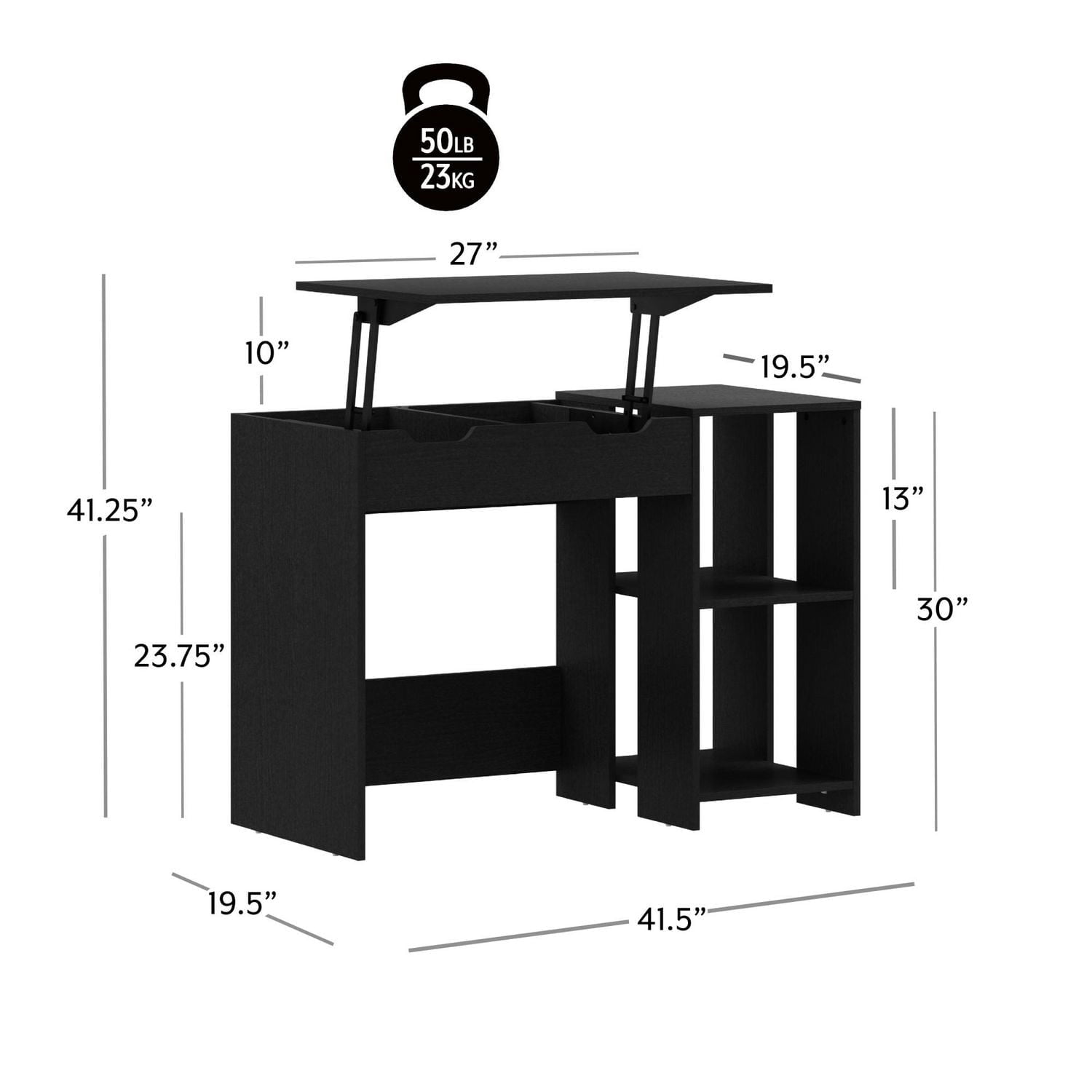 Hillsdale Cedar Falls Wood Lift Top Study Desk with 2 Cubbies, Black Oak