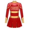 thumbnail image 3 of RUNQHUI Filles Enfants Paillettes Manches Longues Robe de Danse Ballet Uniforme d'Équipe Compétition Encouragement Danse Rouge 12, 3 of 7
