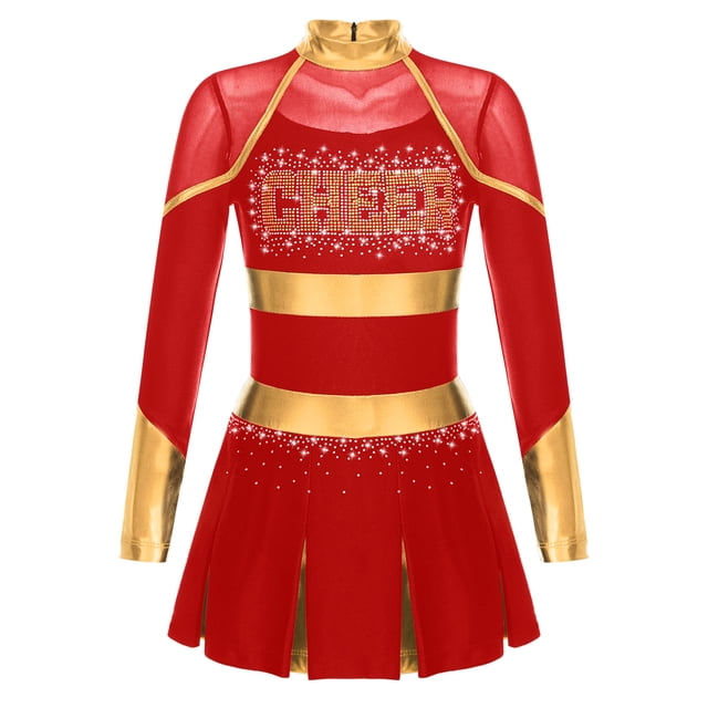 Alvivi Tenue de Meneuse de Claque pour Filles Robe Plissée Brillante Uniforme de Cheer pour Enfants Rouge 8