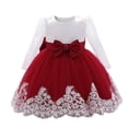 thumbnail image 1 of MIASHUI Robe en Dentelle pour Filles Manches Longues en Maille Robe de Princesse pour Mariage Fête Nœud, Vin, 12-18 Mois, 1 of 8