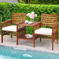thumbnail image 1 of Gymax Causeuse en Bois d'Acacia pour Patio Extérieur, Ensemble de Conversation avec Table, Coussin Blanc, 1 of 10