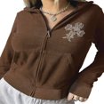 thumbnail image 1 of Women Zip Up Hoodie Y2k Fashion Rhinestone Hooded Sweatshirt Jacket Pullover Coats with Pocket, 1 of 3