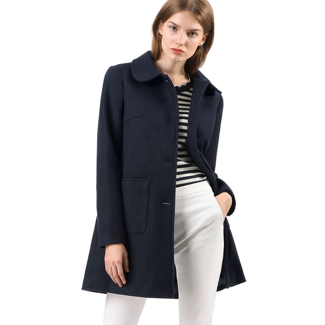 INSPIRE CHIC Women's Winter Single Breasted Mid Length Outerwear Overcoat Blue M