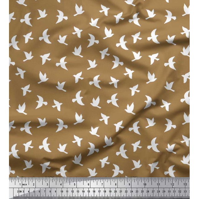 Soimoi Polyester Crepe Fabric Artistic Bird Print Sewing Fabric Yard 52 Inch Wide