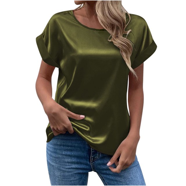 EQWLJWE Hauts d'Été pour Femmes Hauts pour Femmes Liquidation Mode T-Shirt d'Été pour Femme à Col Rond Uni à Manches Courtes Aguichant Blouse