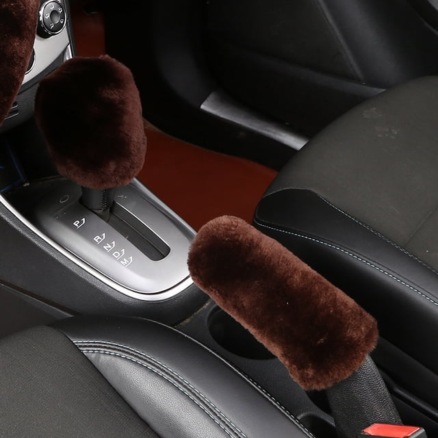 2Pcs Voiture Poignée de Frein à Main Couvre Levier de Vitesses Poignée de Couvercle Manche Peluche Hiver Doux Frein à Main Chaud