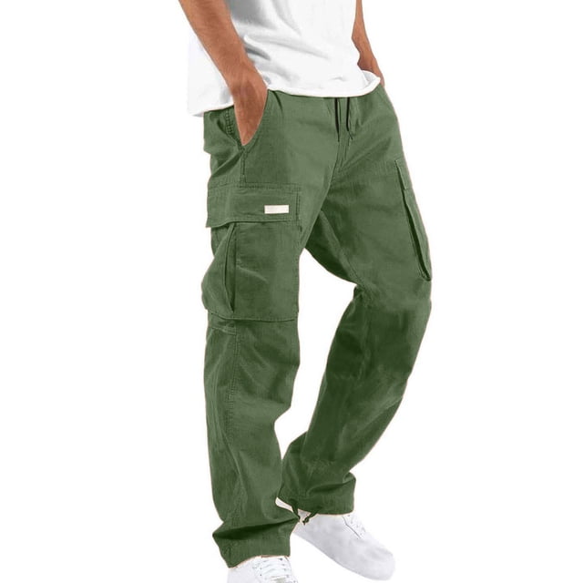 WRKEKC Cargo Pants for Men Pocket Patch Drawstring Multiple Pockets Straight Leg Work Pants Outdoor Fitness Pants for Active Wear