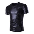 thumbnail image 1 of T-shirt à Manches Courtes à Col Rond à Paillettes Contrastées pour Homme - Coupe Ajustée, Polyester Extensible, Tenue Décontractée Quotidienne, 1 of 2