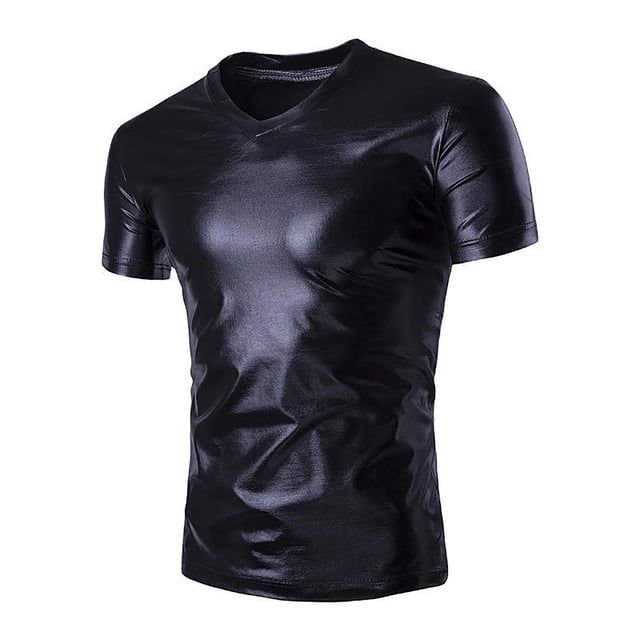 T-shirt à Manches Courtes à Col Rond à Paillettes Contrastées pour Homme - Coupe Ajustée, Polyester Extensible, Tenue Décontractée Quotidienne