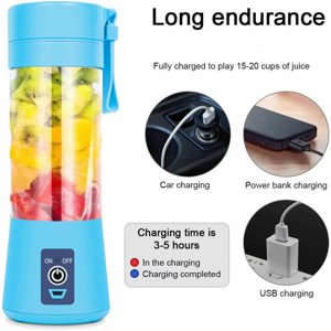 Mélangeur personnel, mélangeur de fruits électriques portatifs, Mini Mélangeur de Smoothie Maker, USB Mélangeur de jus, rechargeable, 6 Lames en 3D pour Excellent mélange, 380 ML bleu
