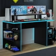 thumbnail image 1 of Madesa Large Modern Gaming Computer Desk 53 Inch with 5 Shelves Cable Management Student Study Wooden Table Home Office Gamer Desk for Kids and Adults - Black/Blue, 1 of 5