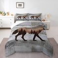 thumbnail image 1 of Wolves Hunting Queen Comforter Set, Safari Wooden Plank Wolf Soft Bed Set For Kids Teens, Rustic Animals Wildlife Breathable Down Comforter For Sofa, Trees Brown Mountains Duvet Insert, 1 of 7