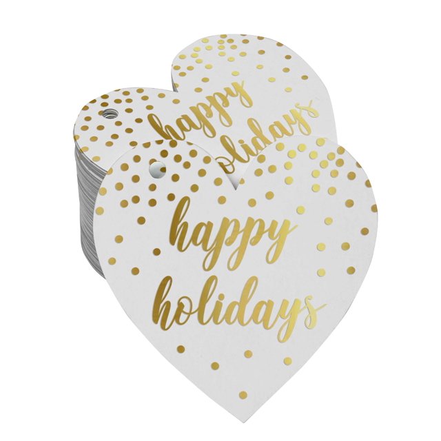 Inkdotpot 50 Pack Real Gold Foil Paper Tag Happy Holiday Favor Hang Tag