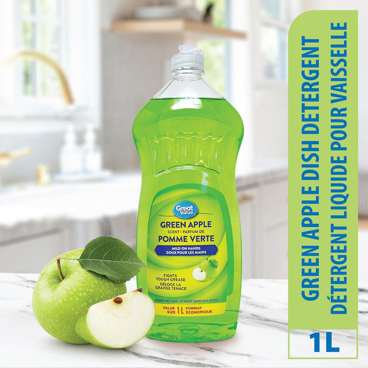 Great Value Détergent Liquide pour Vaisselle Parfum de Pomme Verte 591ML