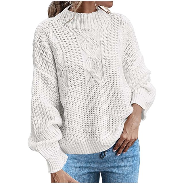 Yuyuzo Chandails pour Femmes Manches Longues Col Rond Pull Tricoté Automne Hiver Décontracté Couleur Unie Chandails