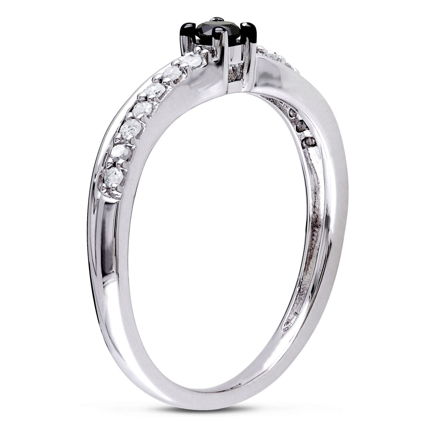 Bague de promesse à sections divisées Asteria avec diamants noir et blancs 1/4 CT poids total en argent sterling