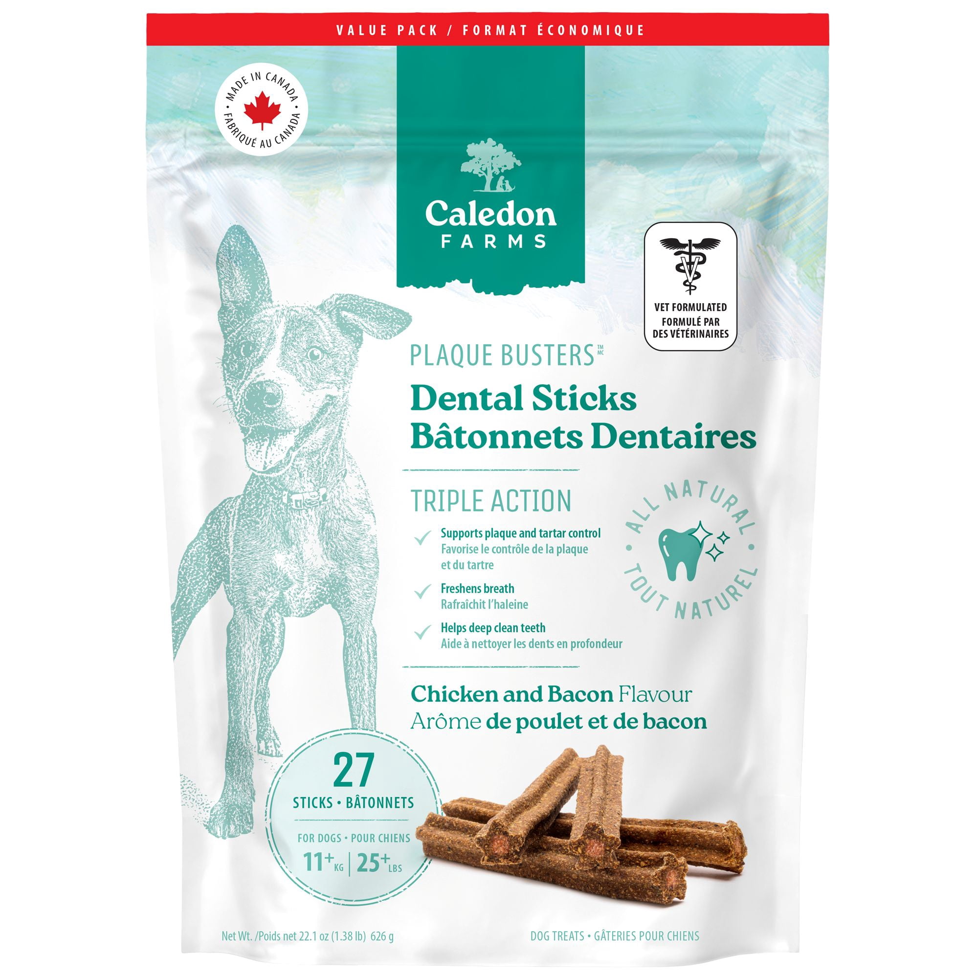 Caledon Farms Plaque Busters-Chicken & Bacon Recipe Value Pack Dog Dental Treats 626g