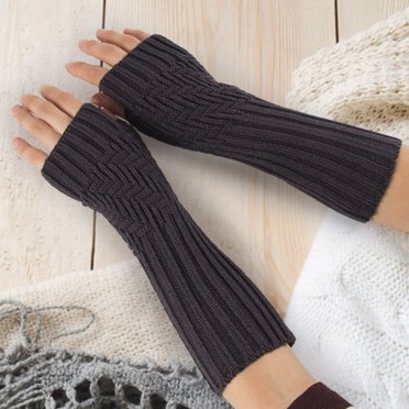 Gants d'Hiver Sans Doigts à Manches Tricotées pour Femmes, Doux et Chauds