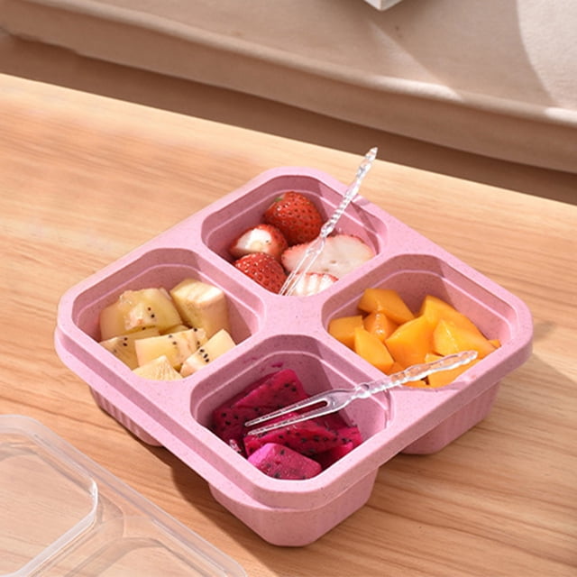 Wuztai Boîte Bento à 4 Compartiments, Contenants à Lunch Réutilisables Divisés pour Enfants et Adultes, Contenants Empilables pour Préparation de Repas Allant au Micro-Ondes pour l'École, le Travail et les Voyages