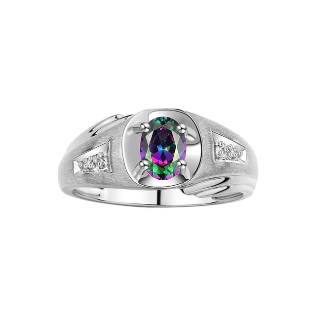 RYLOS Men's Rings Sterling Silver Rings Classic Designer Style 8X6MM Oval Gemstone & Diamond Ring Alexandrite June Birthstone Rings For Men Size 11