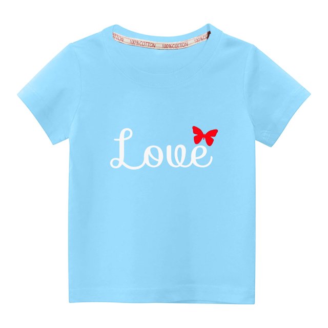 Penkiiy Tout-Petits Enfants Garçons Filles Mode Mignon Col Rond Imprimé Manches Courtes Haut 5-6 Ans Bleu