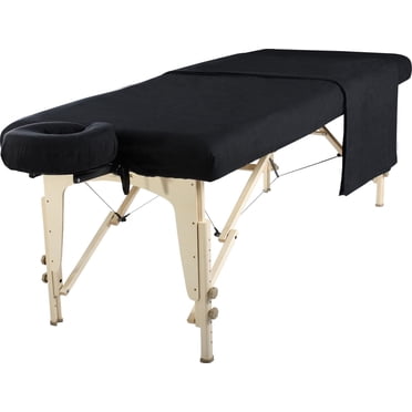 Set de 3 pièces de drap en flanelle de coton Master Massage comprenant un drap plat, un drap housse et un protège visage - NOIR