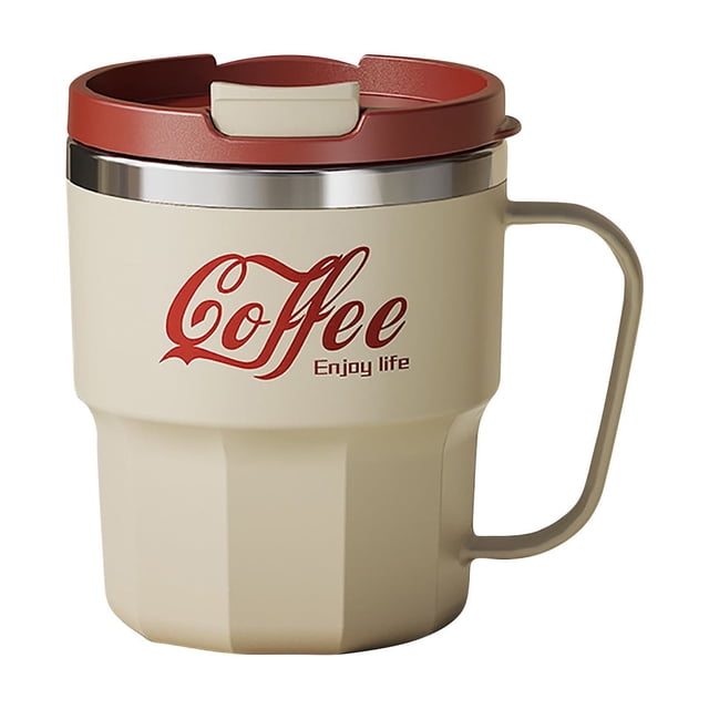 fheaev 304 Stainless Steel Mug Double-layer Heat Coffee Cup With Lid Water Cup For Students Large Capacity