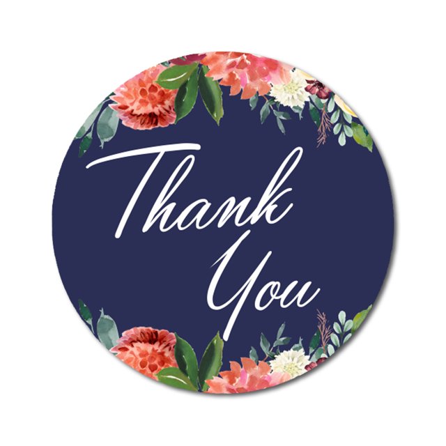 Darling Souvenir Lot de 45 Pcs Bordure Florale Chrysanthème Ronde Autocollants Merci Bleus-1.6 Pouces