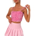 thumbnail image 1 of INSPIRE CHIC Women's Sequin Velvet Spaghetti Strap Club Party Crop Cami Top Light Pink S, 1 of 5