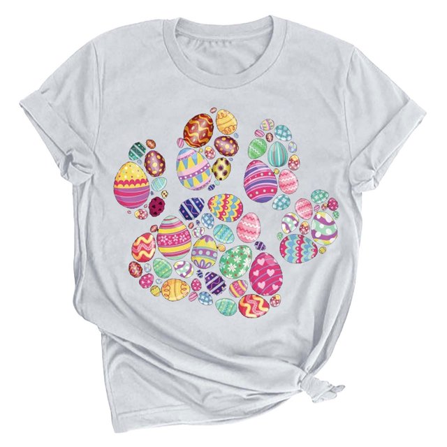 RKSTN Plus Size Tops for Women Easter Eggs Printing Short Sleeve Crew Neck Tops Fashion Solid Color Soft Blouse Tops