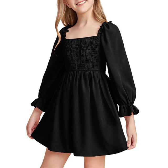 Kcodviy Girl Summer New Skirt Party Outfits for Girls Long Sleeved Ruffled Skirt Retro Dress for Toddlers High Waist Dress for Girl Ruffle Dress Girls