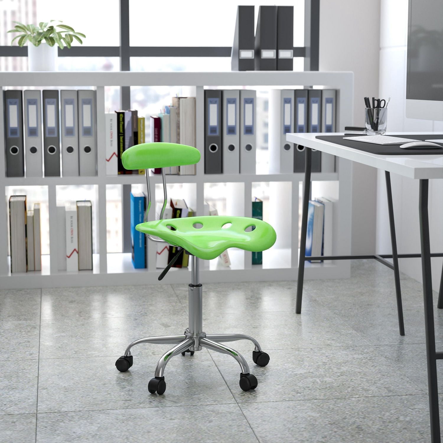 Vibrant Apple Green and Chrome Swivel Task Chair with Tractor Seat